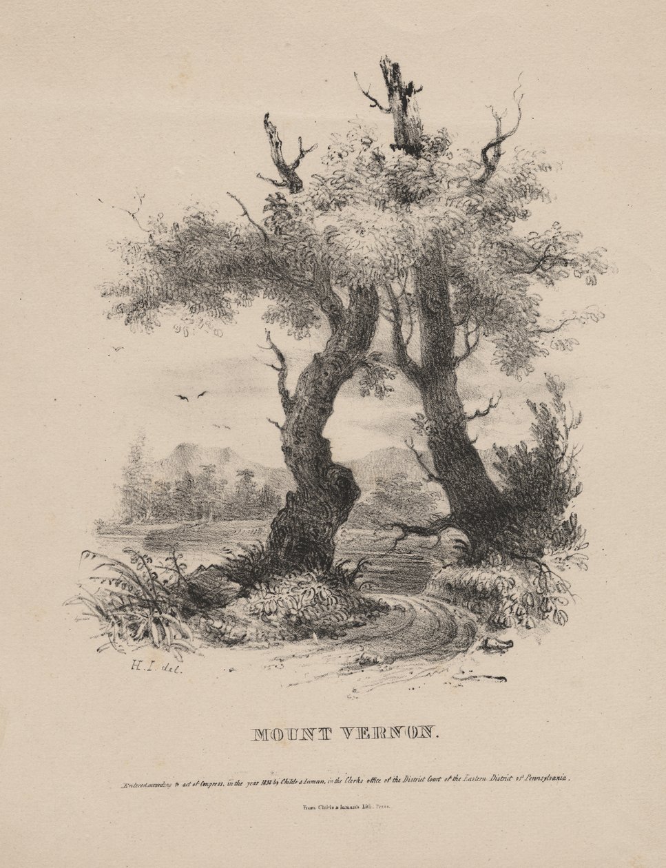 Mount Vernon, Childs és Inman litográfiája, 1832 alkotó: Henry Inman