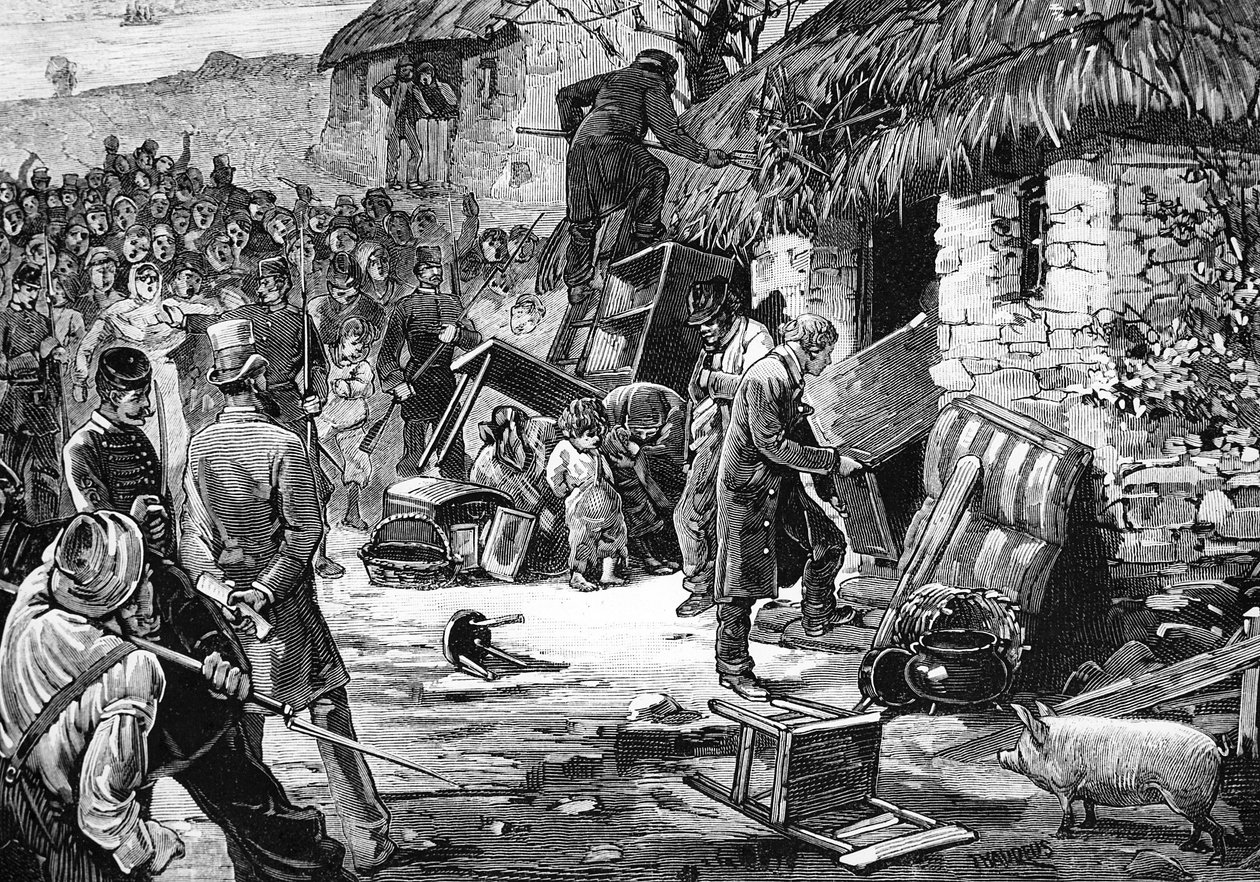 Bajok Írországban - Egy gazda kilakoltatása, a "Le Monde Illustré"-ból, 1881 alkotó: Henry Jones Thaddeus