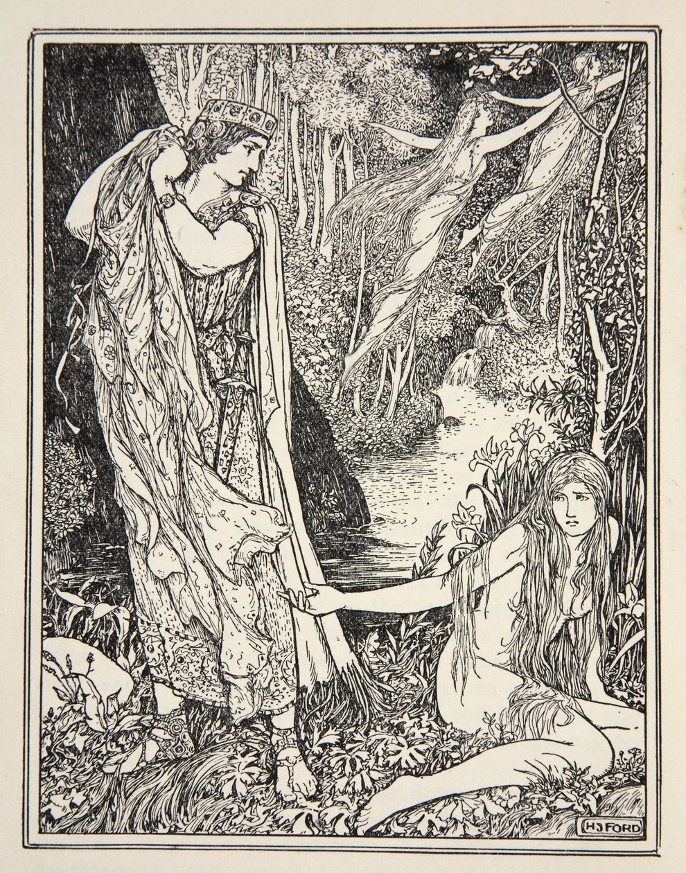 Athamas király ellopja Nephele ruháit, hogy ne tudjon elúszni a nővérével, Andrew Lang „Tales of the Greek Seas” című művéből, 1926 (tintával a papíron) alkotó: Henry Justice Ford