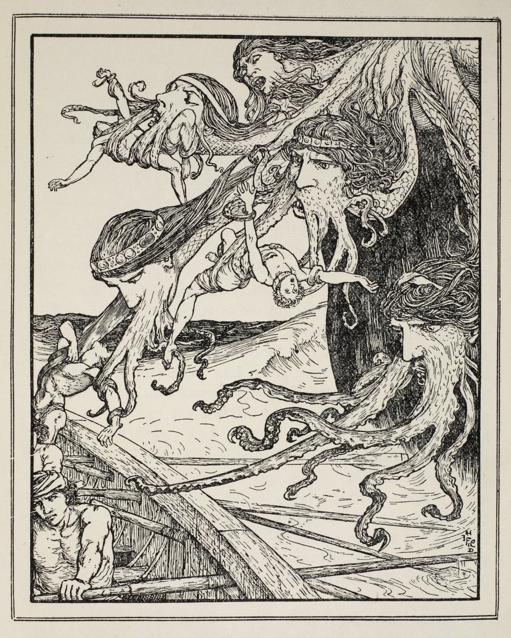 A kaland Scyllával, Andrew Lang „A görög tenger meséi” című művéből, 1926 (tintával, papíron) alkotó: Henry Justice Ford