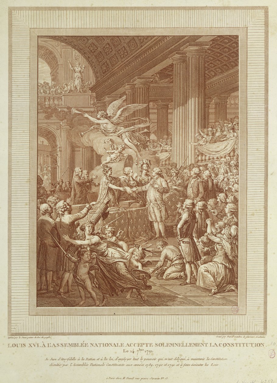 XVI. Lajos az 1791. szeptember 14-i alkotmányt ünnepélyesen elfogadó Nemzetgyűlésen alkotó: Henry Le Jeune