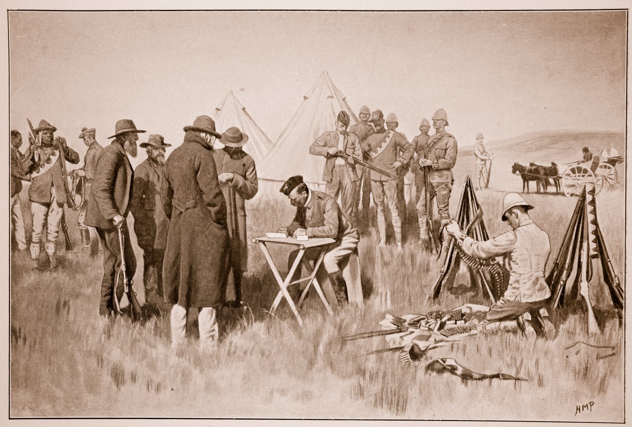 A búr semlegességi eskütétel Greylingstadban, E.B. Knox hadnagy, R.A.M.C. vázlatából. alkotó: Henry Marriott Paget