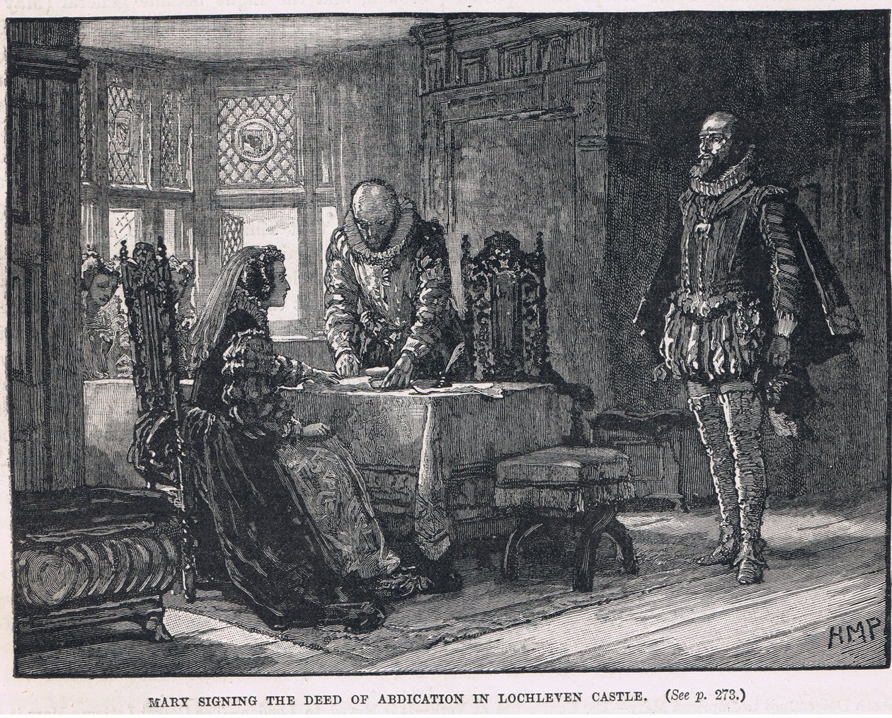 Mária a lemondási okiratot aláíró Lochleven kastélyban 1568 alkotó: Henry Marriott Paget