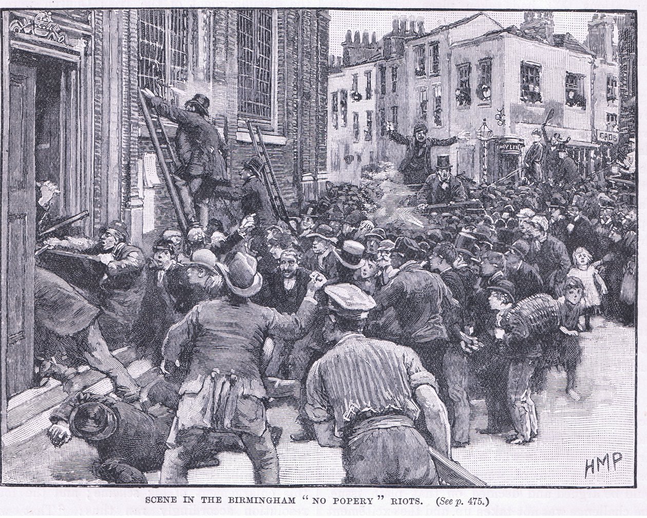 Jelenet a „No Popery Riots”-ban, Brimingham, i.sz. 1868 alkotó: Henry Marriott Paget