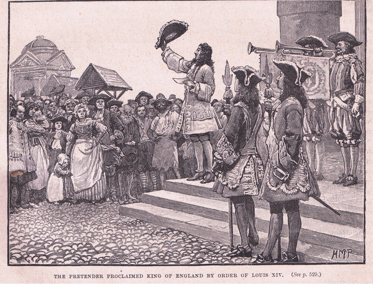 A trónkövetelőt X1V. Lajos parancsára Anglia királyává kiáltották ki. alkotó: Henry Marriott Paget