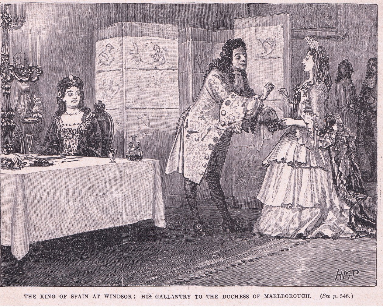 A spanyol király Windsorban: a Marlborough hercegnőhöz intézett gáláns viselkedése Kr. u. 1704. alkotó: Henry Marriott Paget