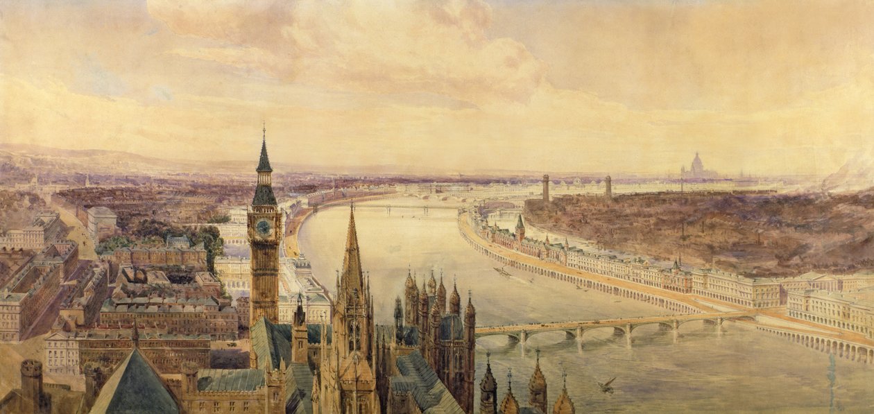 Építészeti panoráma a Temze déli partjára javasolt tervről, 1861 körül (wc) alkotó: Henry Newton