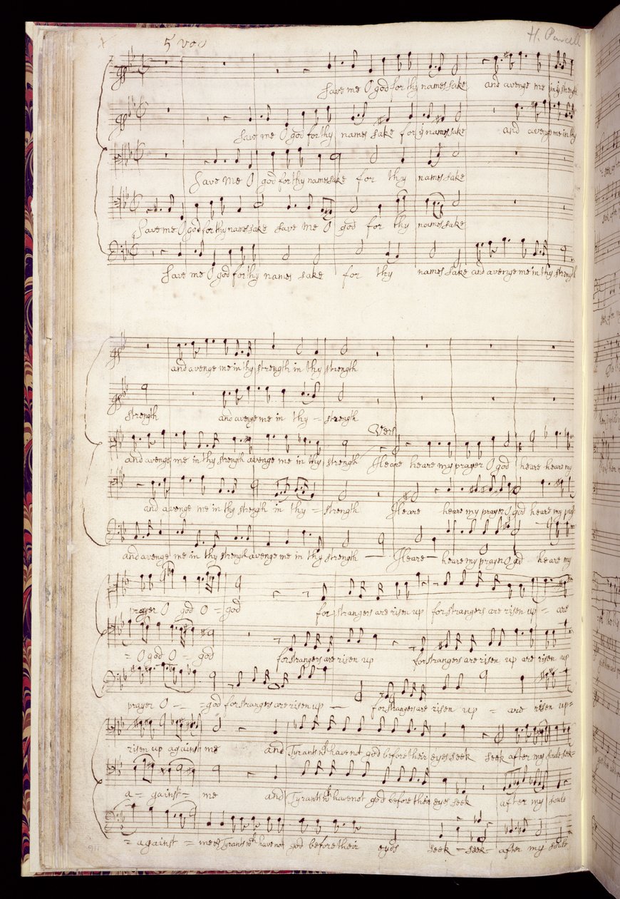 Mu Ms 88, f.27v: „Save me O God”, a zeneszerző saját kezében lévő angol himnuszokat tartalmazó antológiából, 1670-80 körül (tinta papíron) alkotó: Henry Purcell