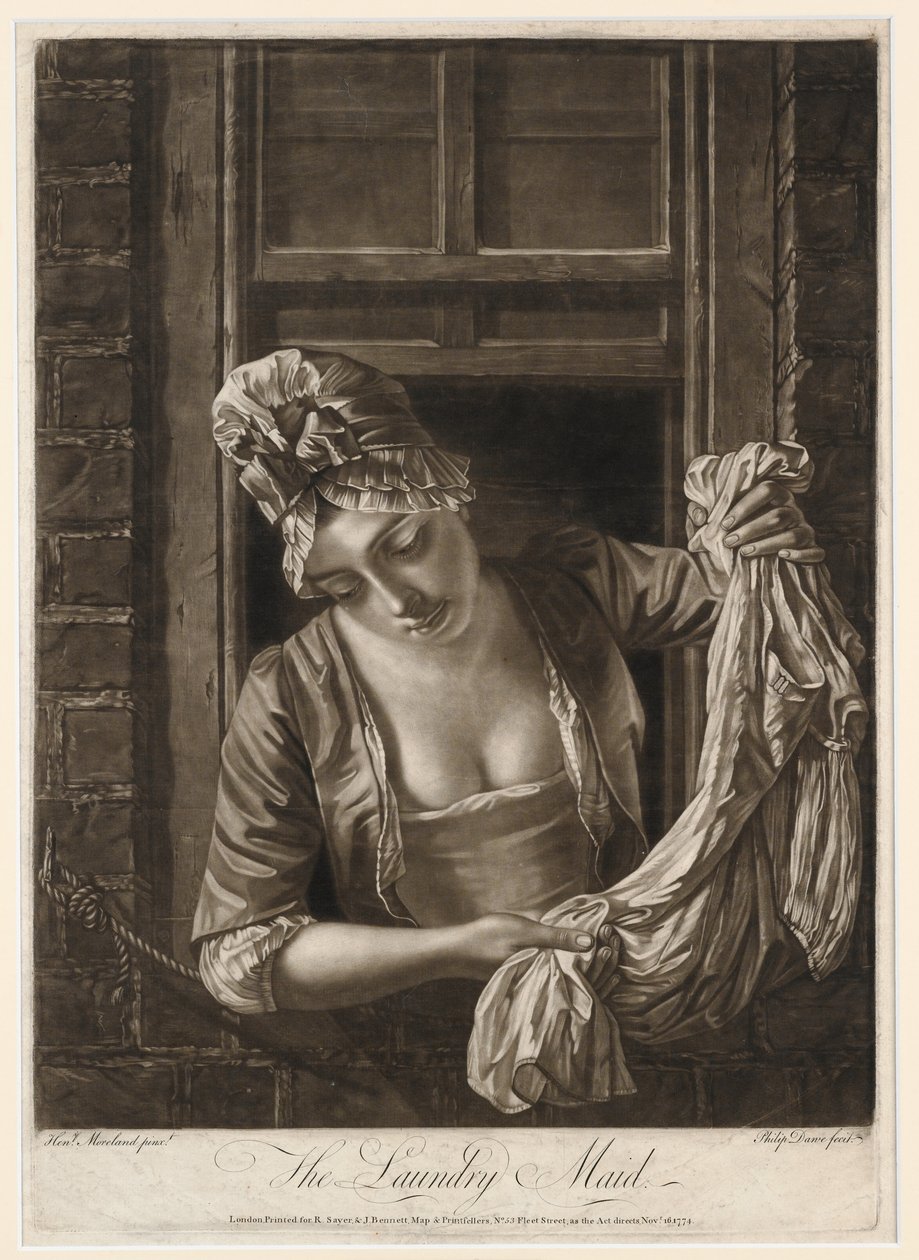 The Laundry Maid, nyomat Philip Dawe, 1772 (mezzotint) alkotó: Henry Robert Morland