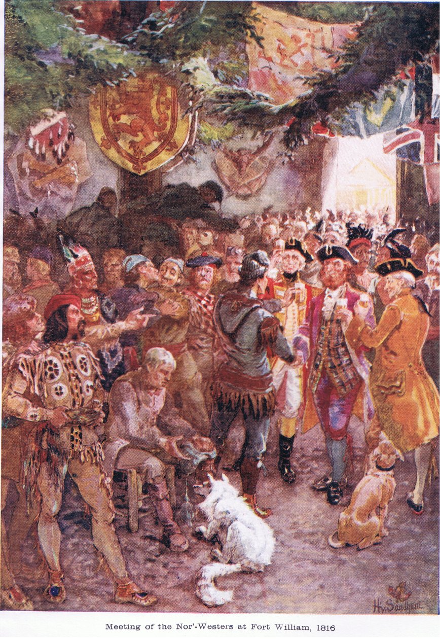Az északnyugatiak találkozója Fort Williamben 1816, 1920 körül alkotó: Henry Sandham