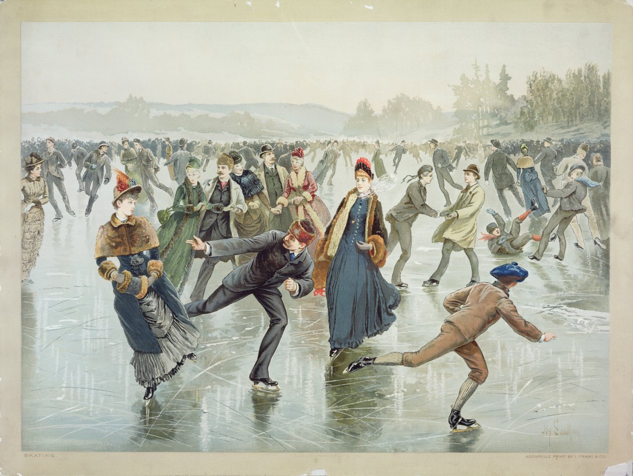 Korcsolyázás, kiadó: L. Prang and Co. alkotó: Henry Sandham