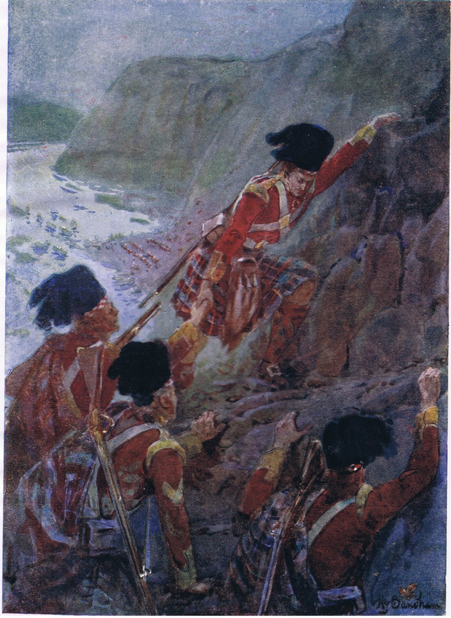 Wolfe serege a sziklákon Quebecnél 1759, 1920 körül alkotó: Henry Sandham