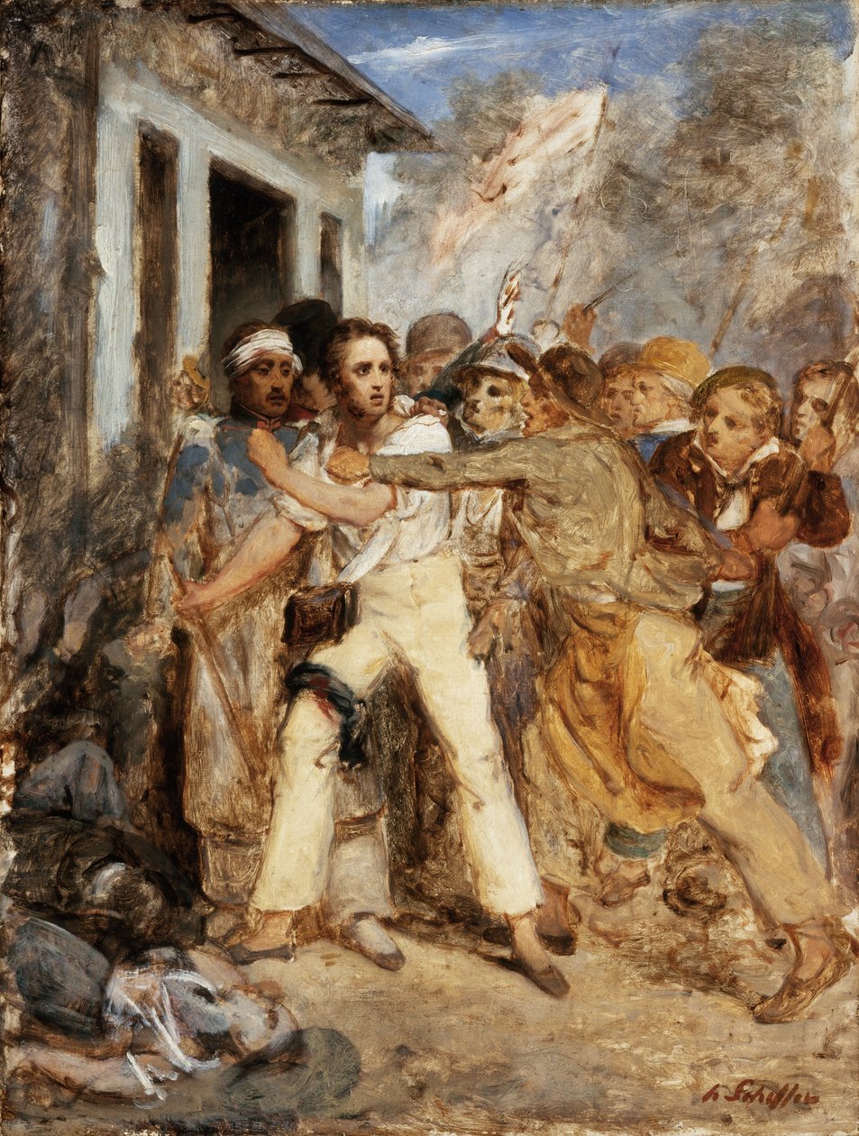 Tanulmány csatajelenethez: Egy férfit letartóztatnak, 1830 körül alkotó: Henry Scheffer