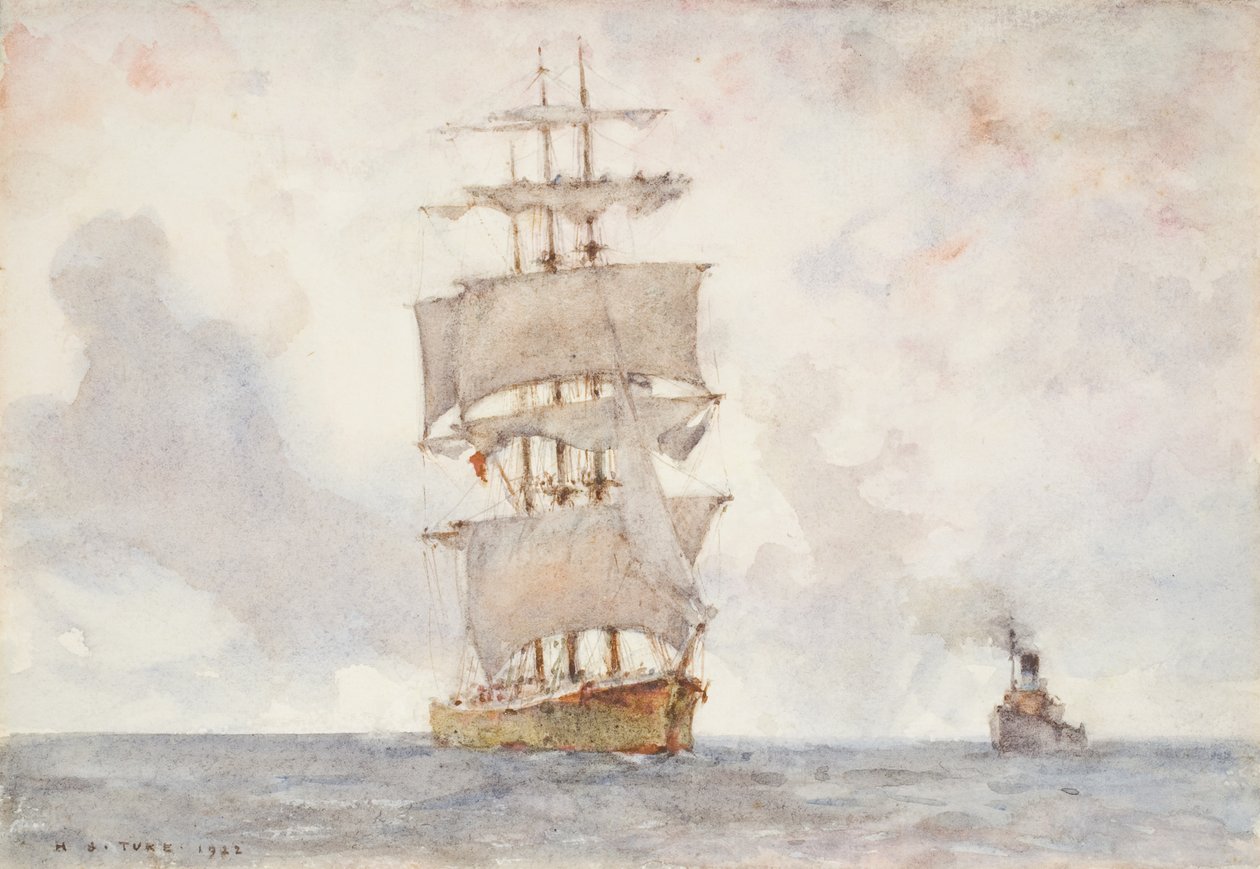 Bárka és vontatóhajó, 1922 alkotó: Henry Scott Tuke