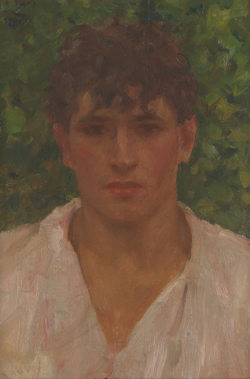 Fiatal férfi portréja nyitott gallérral alkotó: Henry Scott Tuke