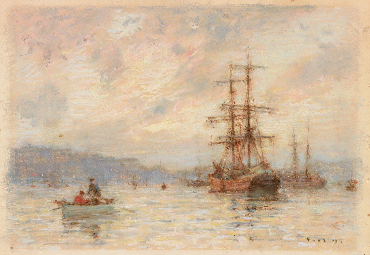 Naplemente (pasztell, papíron) alkotó: Henry Scott Tuke