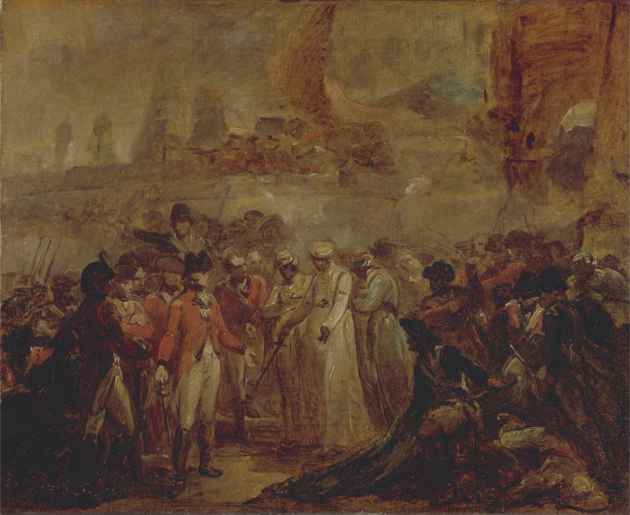 Tipu Sahib, Mysore szultánjának két fia átadása Sir David Bairdnek alkotó: Henry Singleton