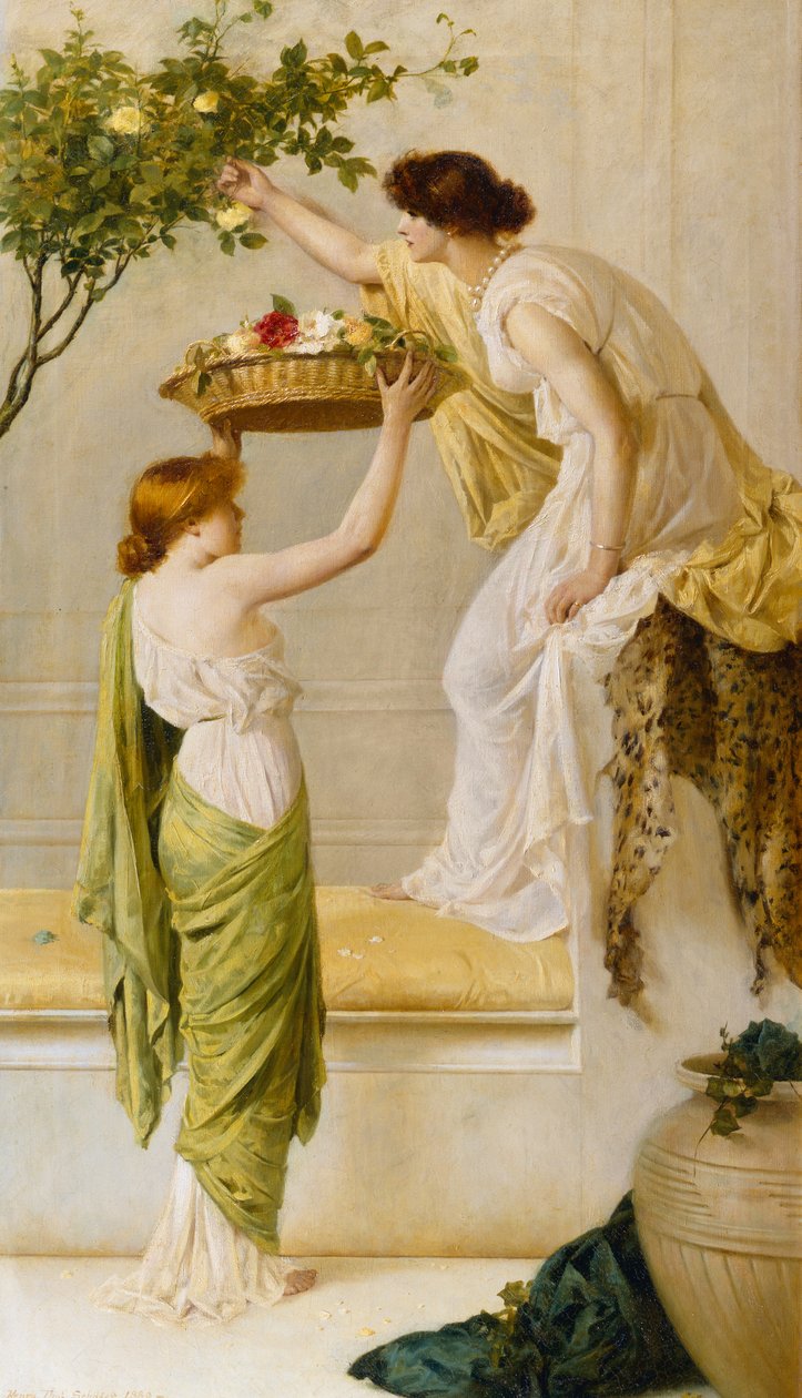 Egy kosár rózsa, Görög lányok, 1890 körül alkotó: Henry Thomas Schaefer