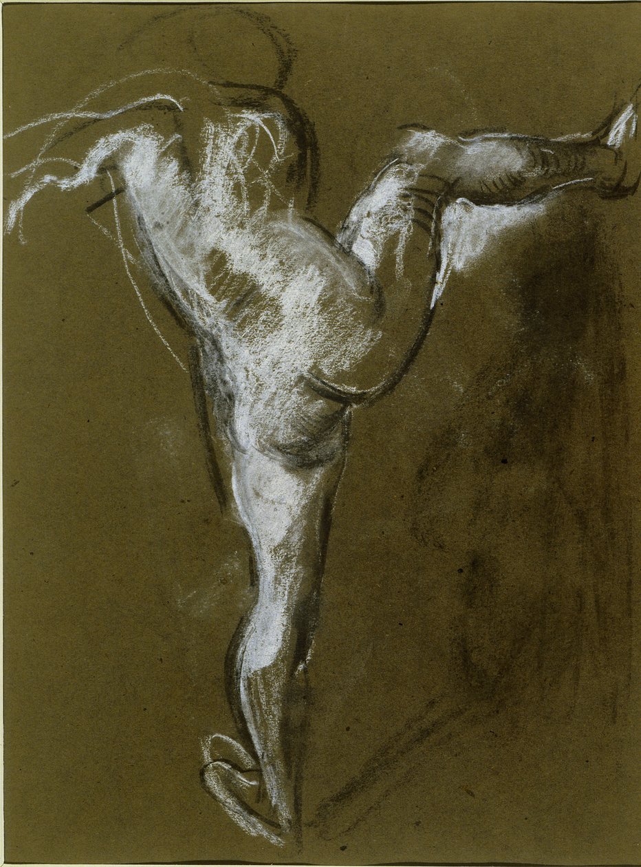 Meztelen lány felemelt jobb lábbal (kréta papíron) alkotó: Henry Tonks