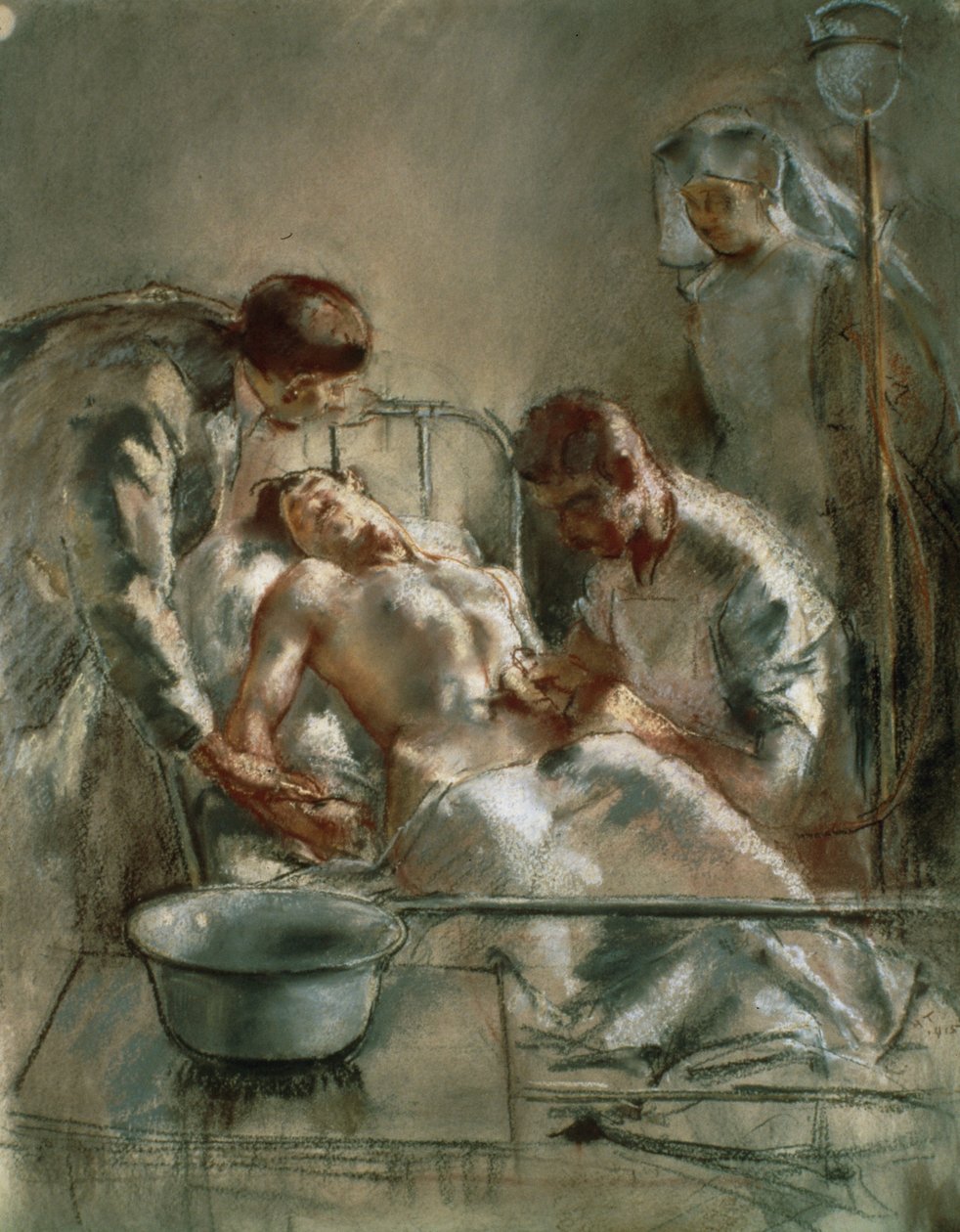 Sós infúzió-incidens a Brit Vöröskereszt Kórházában, Arc-en-Barrois, 1915 alkotó: Henry Tonks