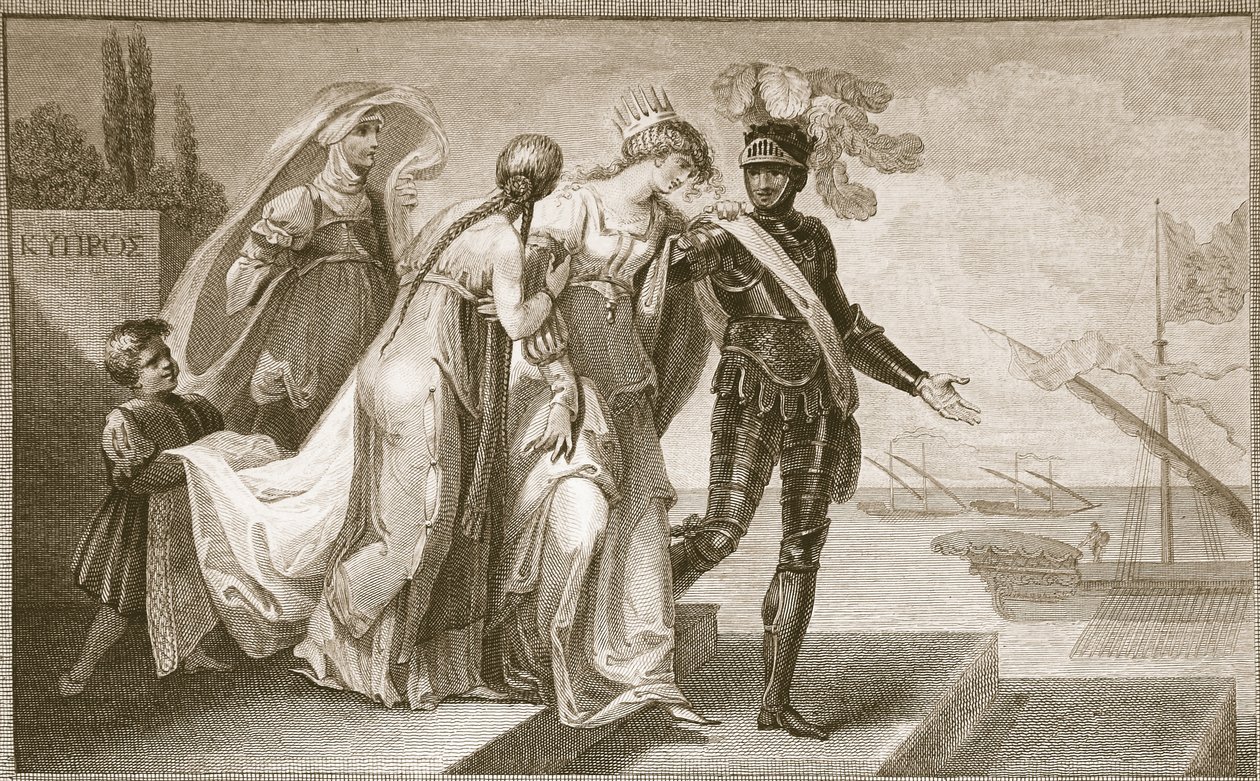 I. Richárd elhagyja Ciprust, J. Fittler metszete, illusztráció David Hume „Anglia története” című könyvéből, kocsma. R. Bowyer, London, 1812 alkotó: Henry Tresham