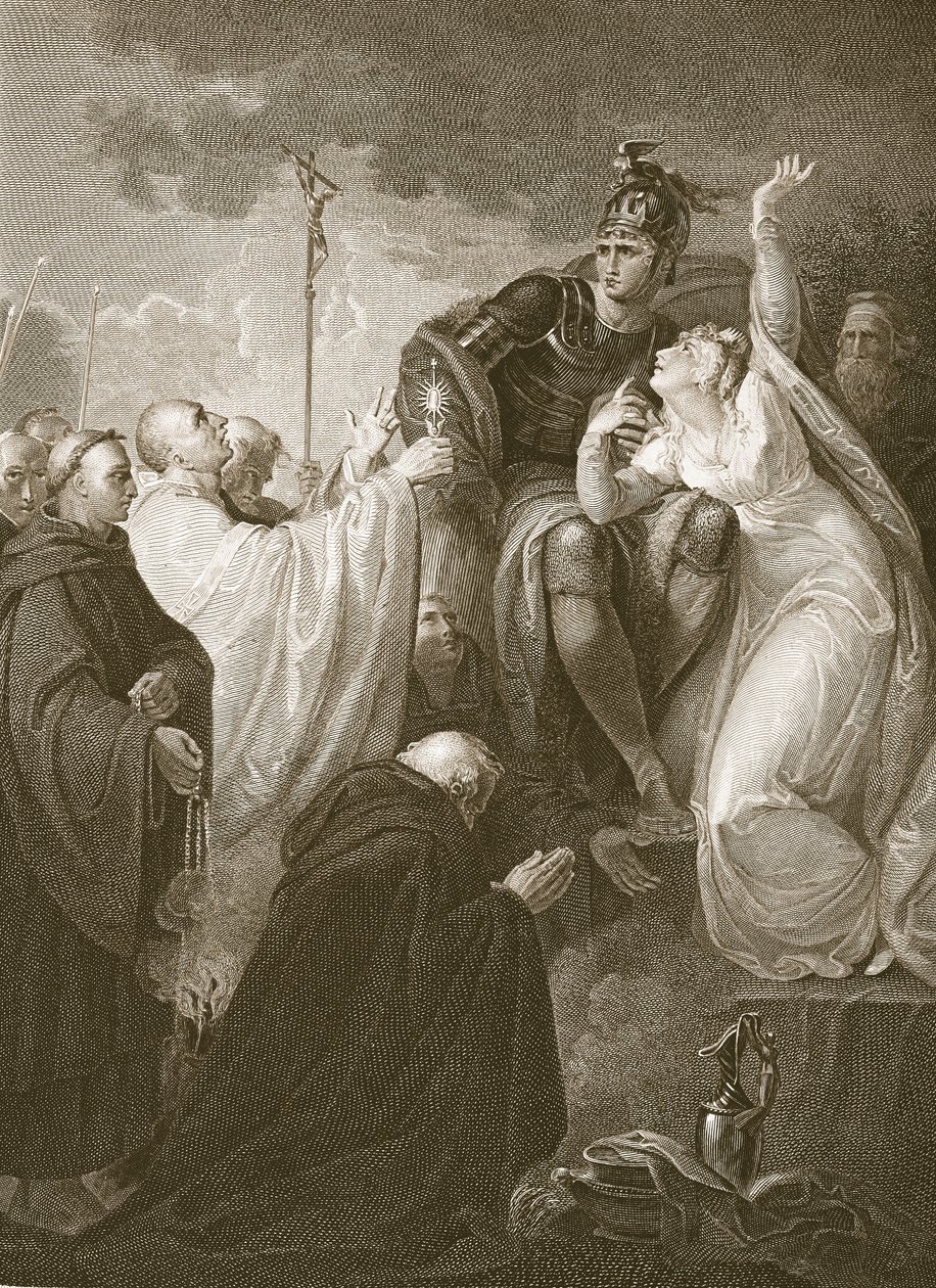 Szent Ágoston Ethelbert előtt, A. Smith metszete, illusztráció David Hume „Anglia története” című könyvéből, pub. R. Bowyer, London, 1812 alkotó: Henry Tresham