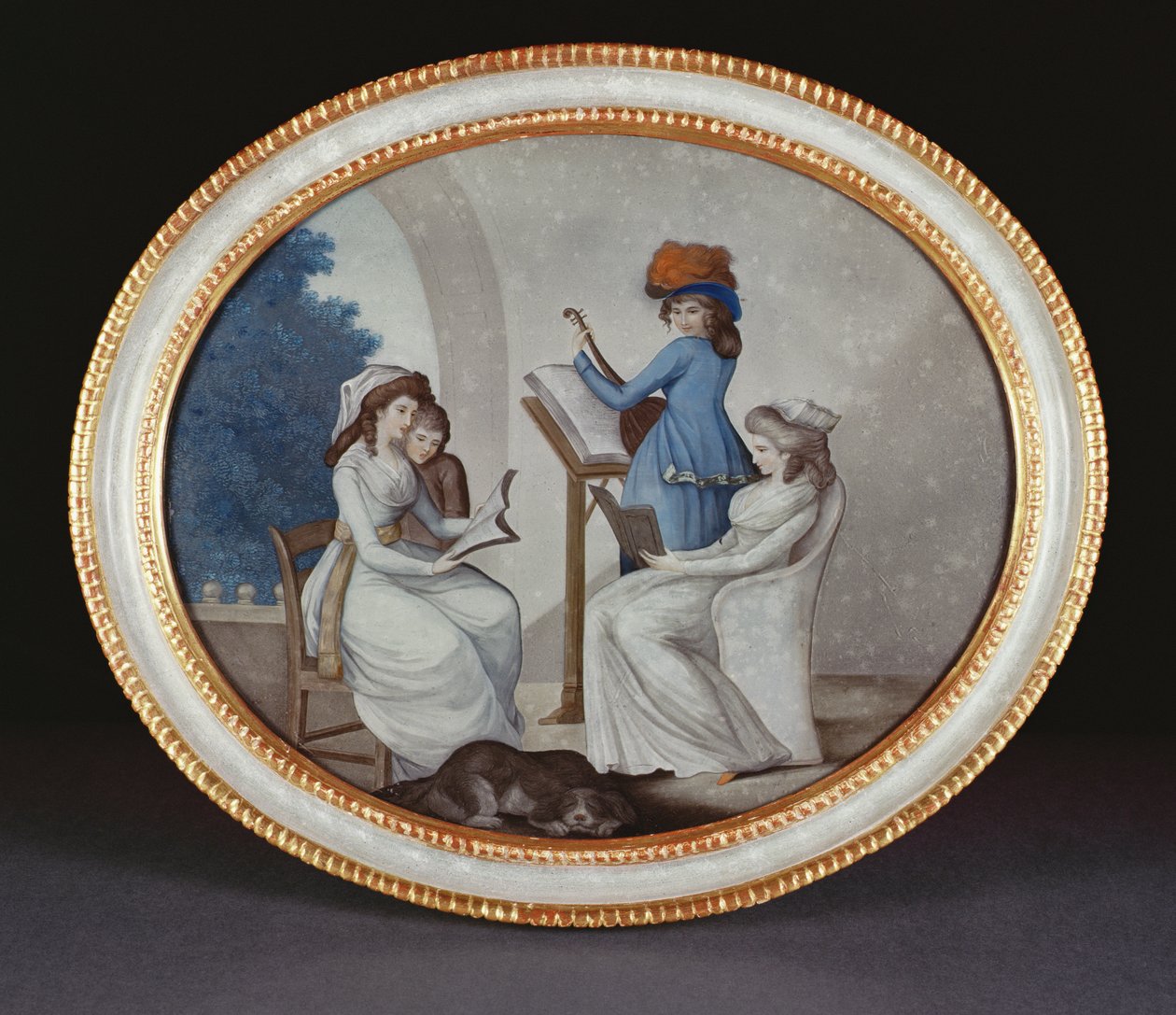 Fordított üvegfestmény hölgy zenészeket ábrázoló Qianlong-korszakban (1736-95) 1790 körül (üveg) alkotó: Henry W. Banbury