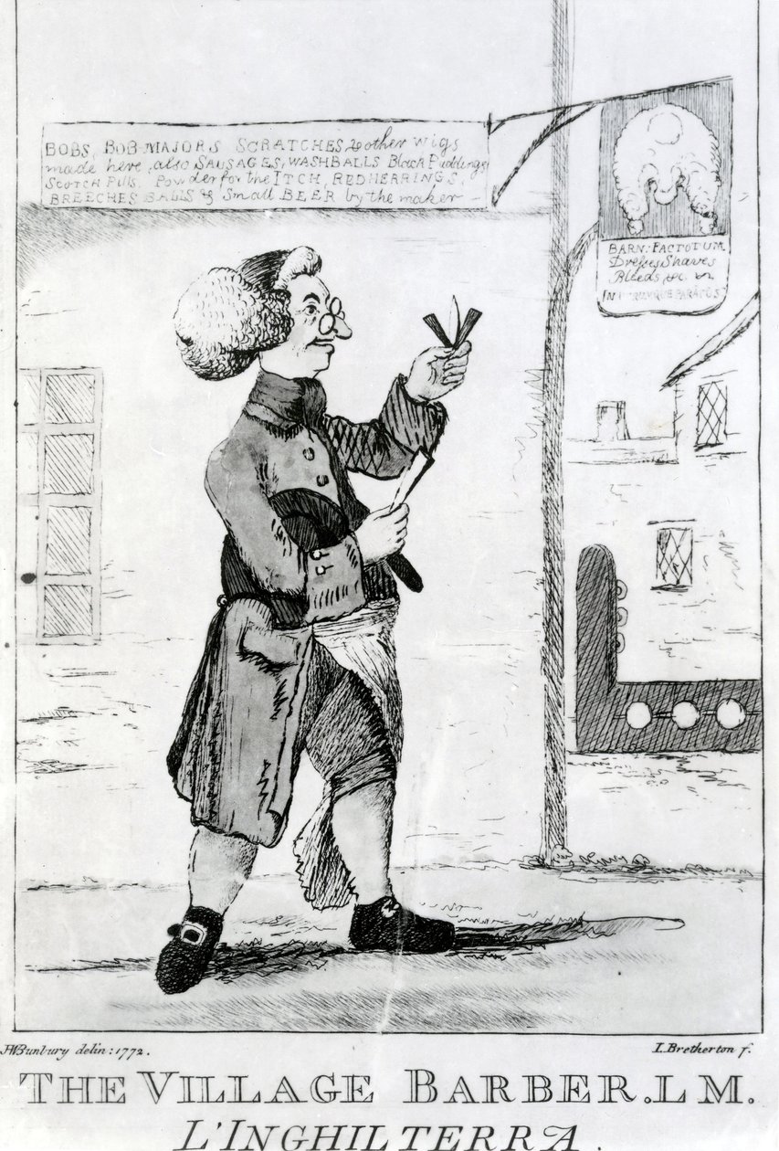 The Village Barber L. M. Inglaterra, metszet: James Bretherton (1750-99), 1772. alkotó: Henry William Bunbury