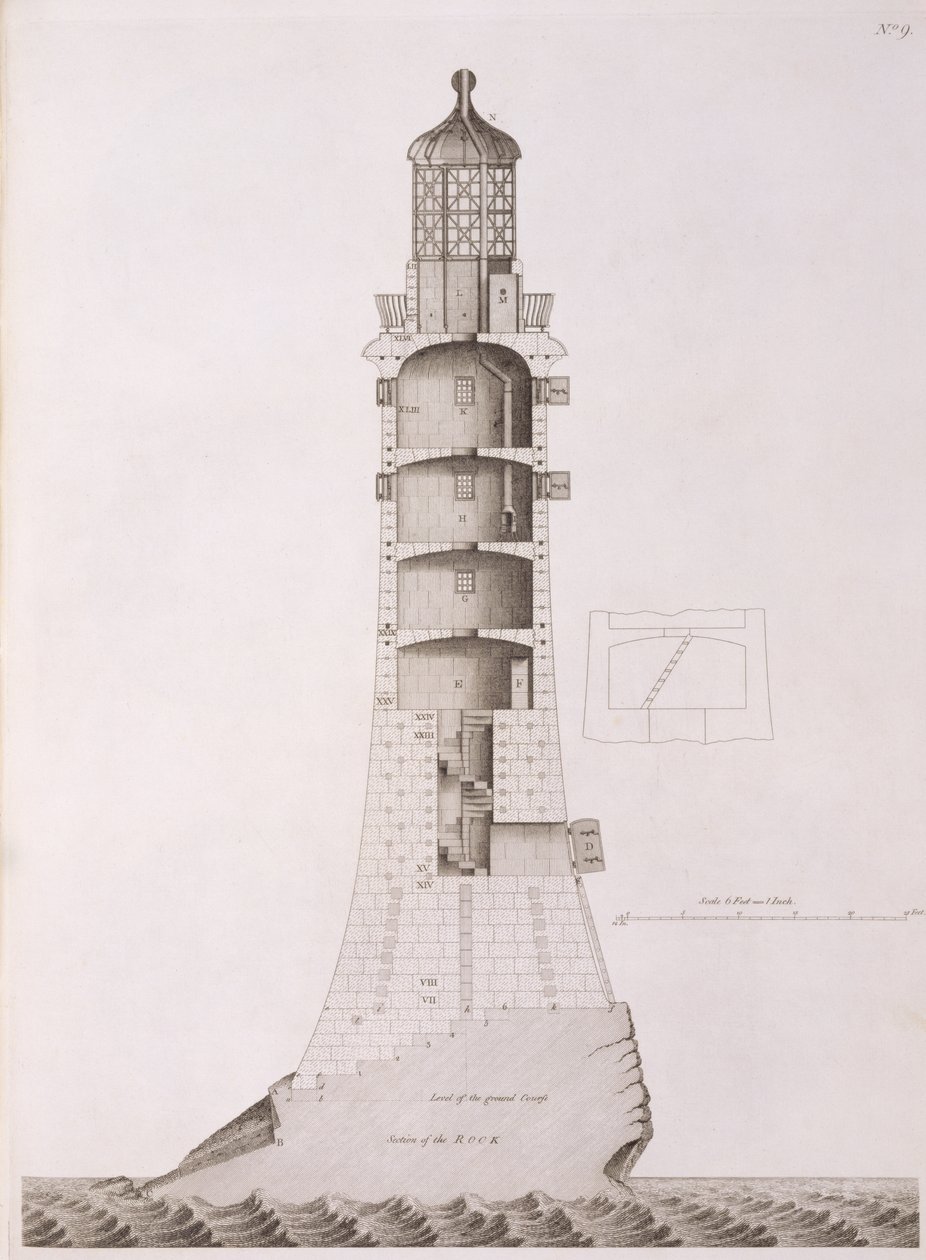 Eddystone világítótorony, amelyet Edward Rooker (kb. 1712-74) vésett, 1763 alkotó: Henry Winstanley