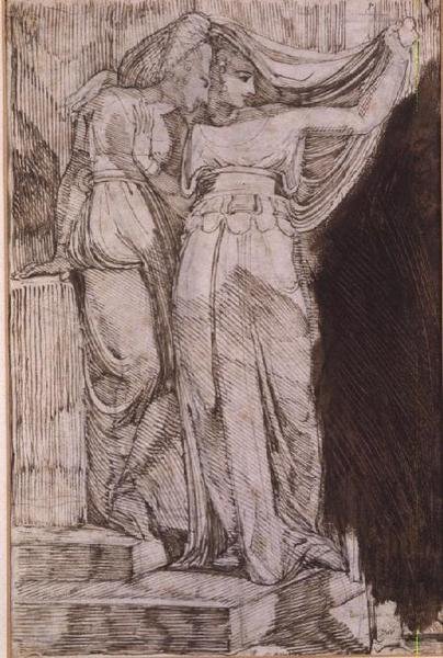 Két női alak áll a lépcsőn, Róma, 1787. május alkotó: Johann Heinrich Füssli