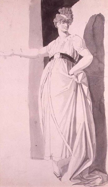 Fiatal nő kifinomult szövettel, kinyújtott jobb karral (ceruza és mosás) alkotó: Johann Heinrich Füssli