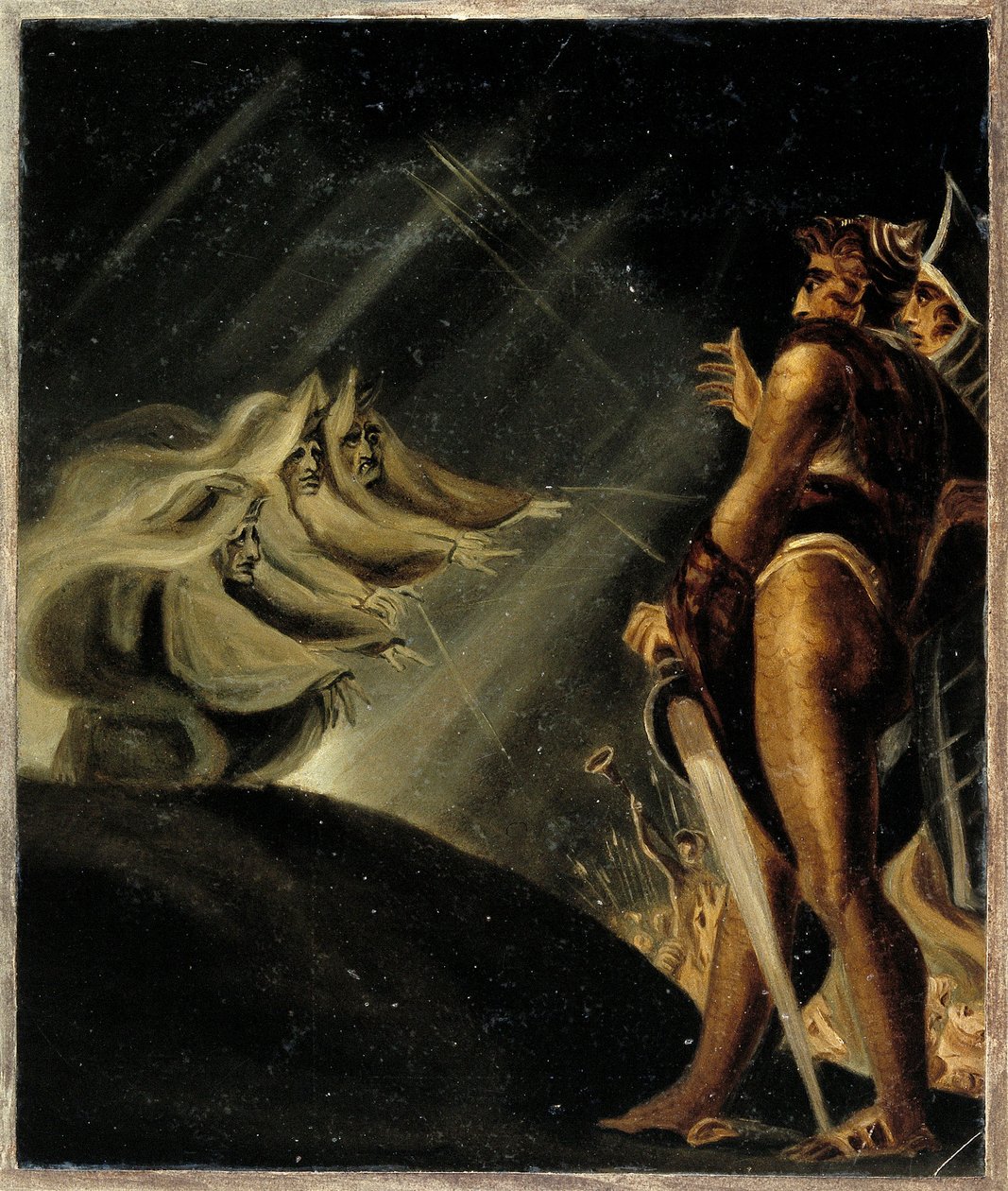 A Macbeth és Banquo felett lebegő boszorkányok – írta: Fussli (Fuseli), Johann Heinrich alkotó: Henry  Fuseli