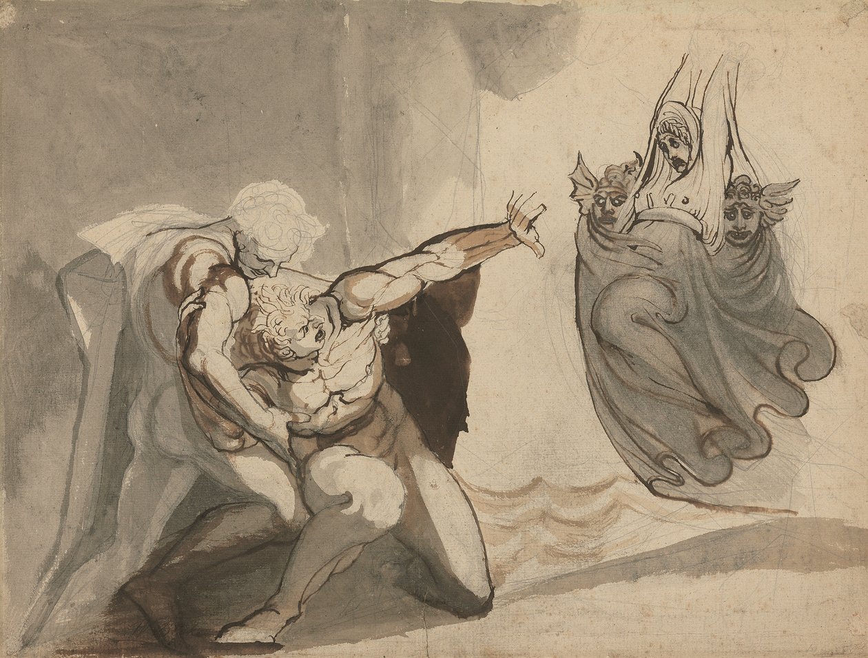 Oresztész látomása (toll és tus, grafittal és mosással, papír) alkotó: Henry (1741 1825) Fuseli