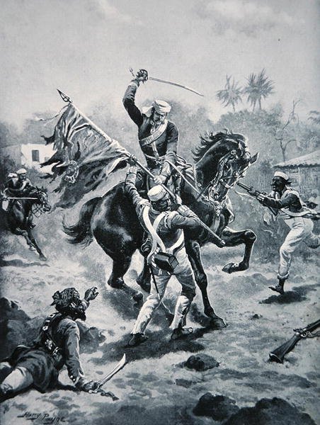 Roberts hadnagy, 1858. január 2-án megnyerte a V.C.-t, illusztráció a „The History of the Nation” című könyvből (litho) alkotó: Henry Payne