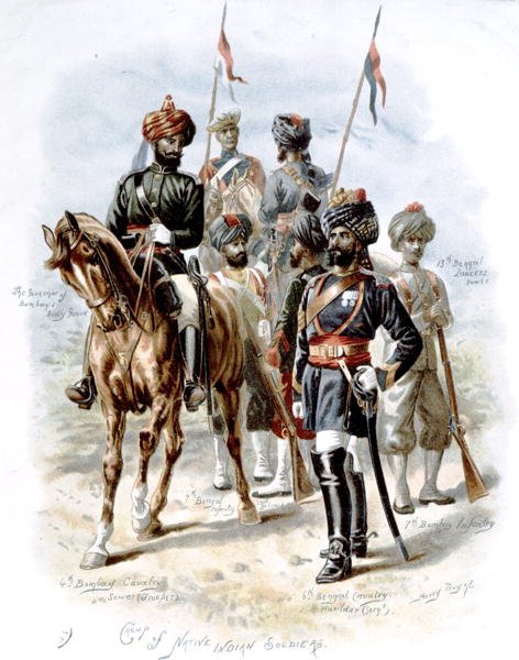 Indián bennszülött katonák csoportja, huszadik század eleje (színes litho) alkotó: Henry A. Payne