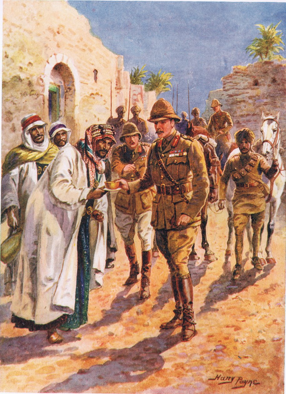 Az arab sejkek vendégszeretete Maude tábornoknak, illusztráció a Brave Deedsből, Brave Men, C. Sheridan Jones, pub. 1922 alkotó: Henry A. 1868 1940 Payne