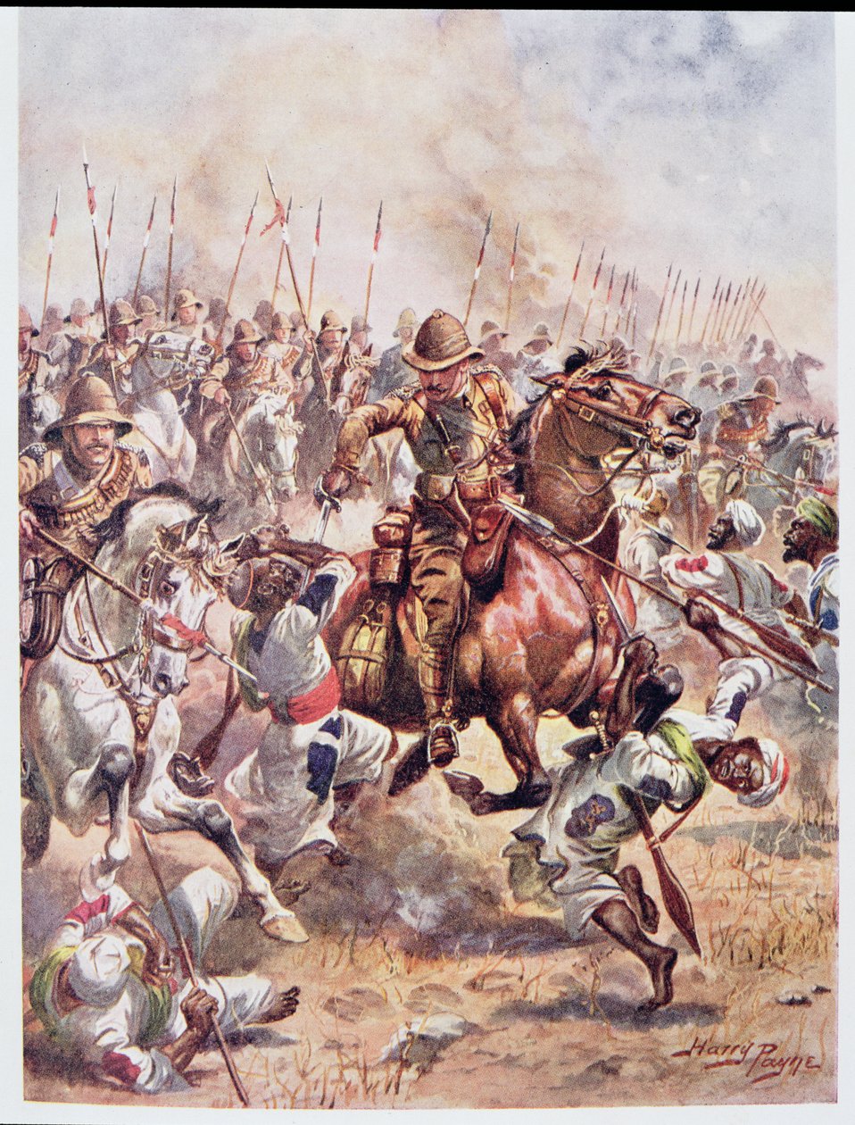 Charge of the Twenty-First Lancers, illusztráció az angol történelem dicsőséges csatáiból, C.H. Wylly, 1920-as évek alkotó: Henry A. Payne