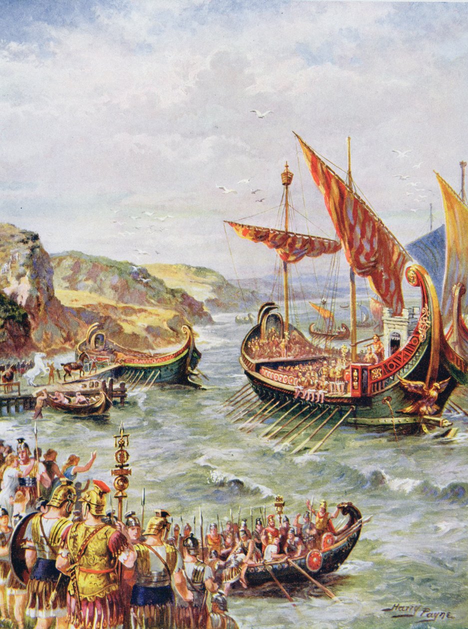 A rómaiak távozása Nagy-Britanniából Róma kifosztása után i.sz. 410-ben, illusztráció a „Hutchinson