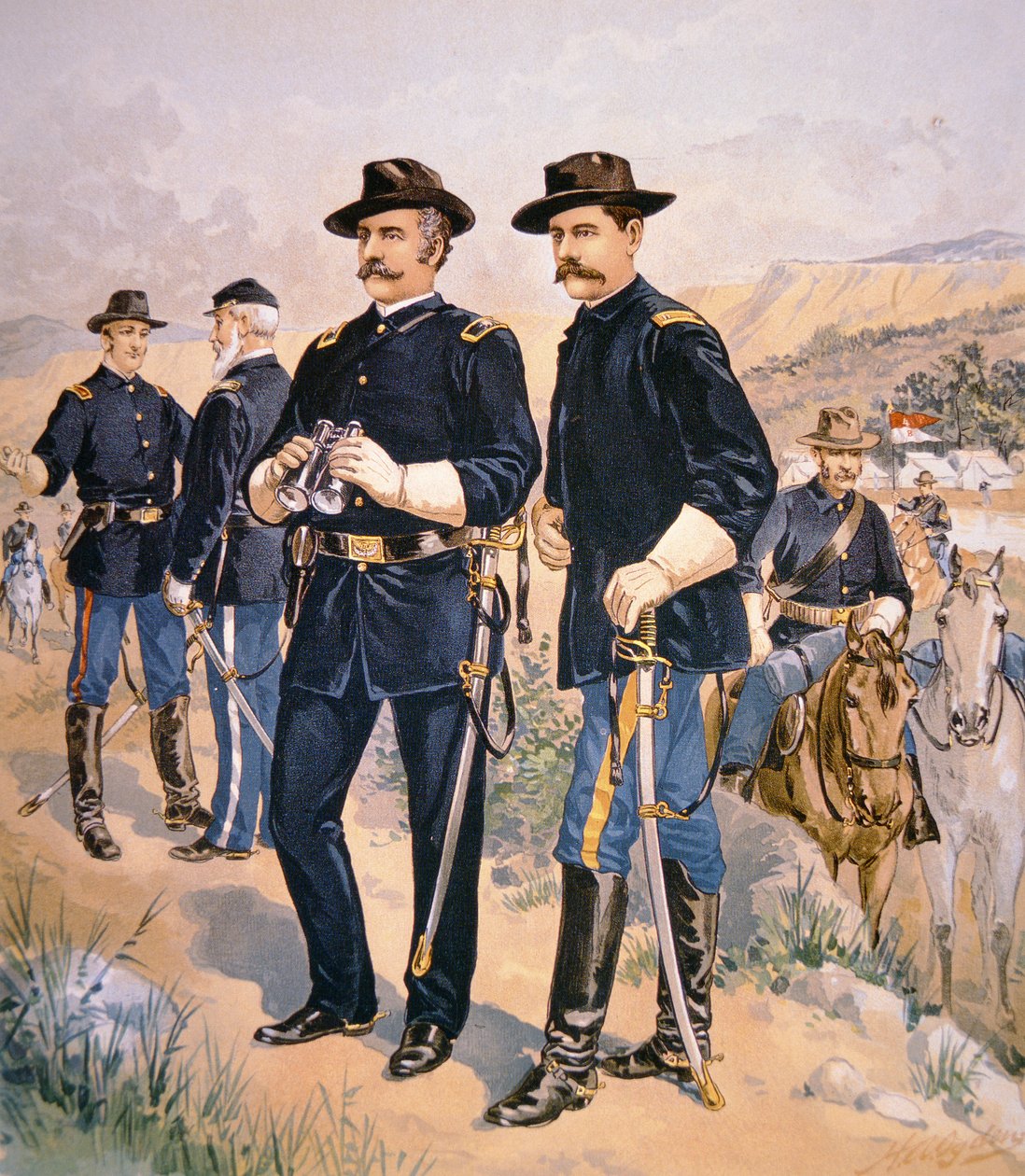 Nelson A. Miles dandártábornok, sortisztek és besoroztak az 1888-as kampányruhába (színes litó) alkotó: Henry Alexander (after) Ogden