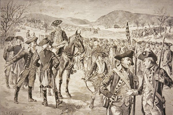 Az amerikai kontinentális hadsereg feloszlatása New Windsorban, New Yorkban, 1783. november elején (litho) alkotó: Henry Alexander (after) Ogden