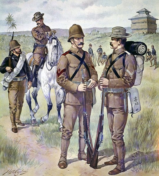 Amerikai hadsereg egyenruhái 1898-1900: Khaki mezei ruha besorozott férfiaknak (színes litho) alkotó: Henry Alexander (after) Ogden