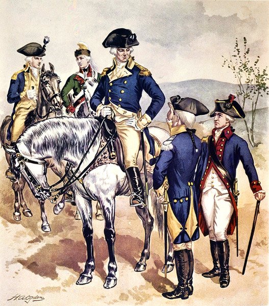 Amerikai hadsereg egyenruhái 1779-83-ból (akvarell papíron) alkotó: Henry Alexander Ogden