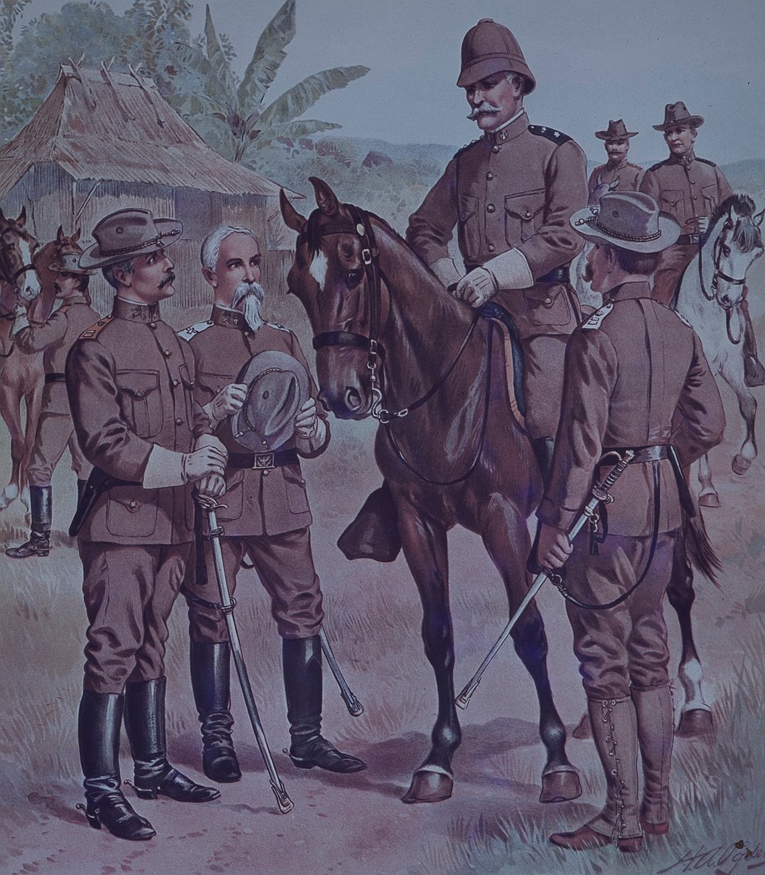 Spanyol-amerikai háború 1898, amerikai csapatok, lovas Lawton tábornok, az 5. hadsereg hadtestének második hadosztályának parancsnoka, Kubában alkotó: Henry Alexander Ogden