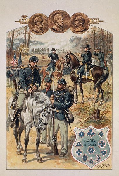 Szakszervezeti egyenruha és hadtest jelvényei (akvarell papíron) alkotó: Henry Alexander Ogden