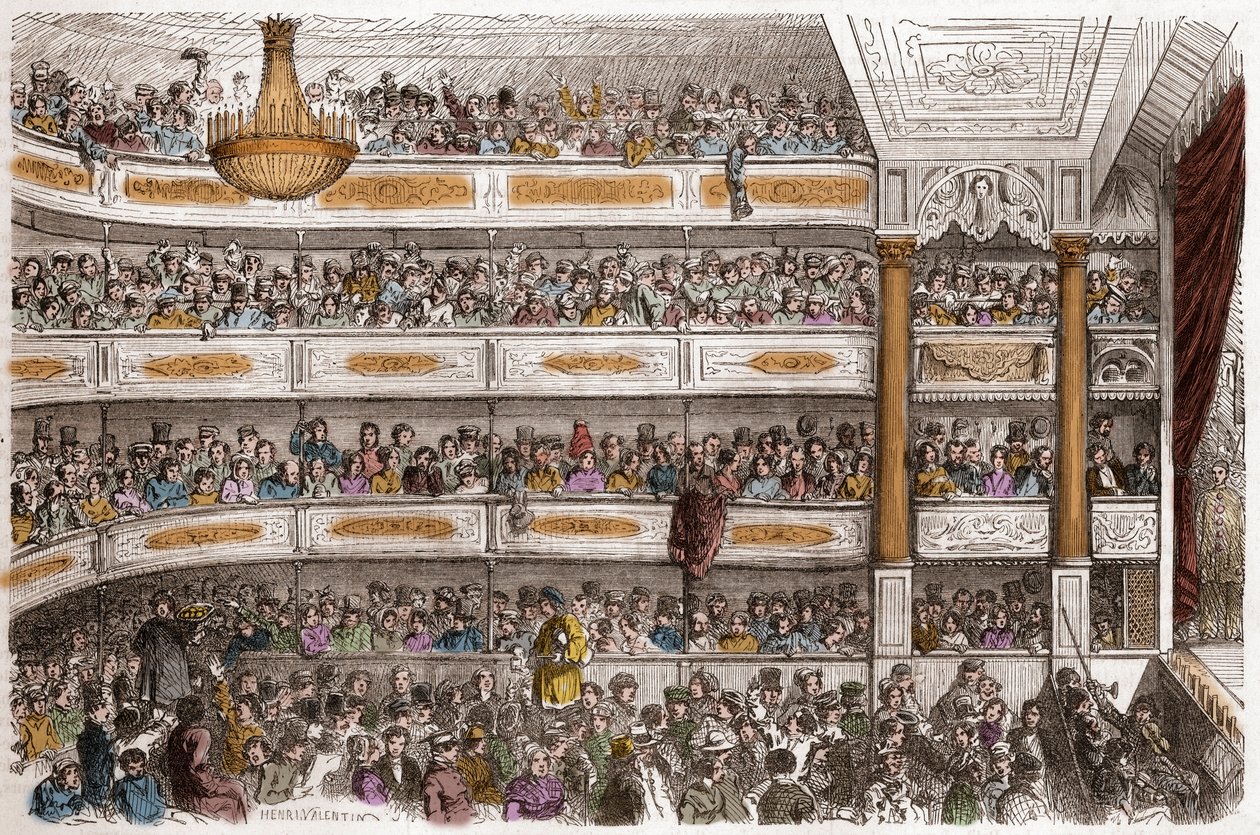 A Theater des Funambules nézőtere Párizsban a 19. században - Theater des Funambules, Boulevard du Temple a Paris, a 19. században - Henri Valentin (1822-1886) metszete a Tableau-de-Parisban, Edmond Texier 1852-ben alkotó: Henry Augustin Valentin