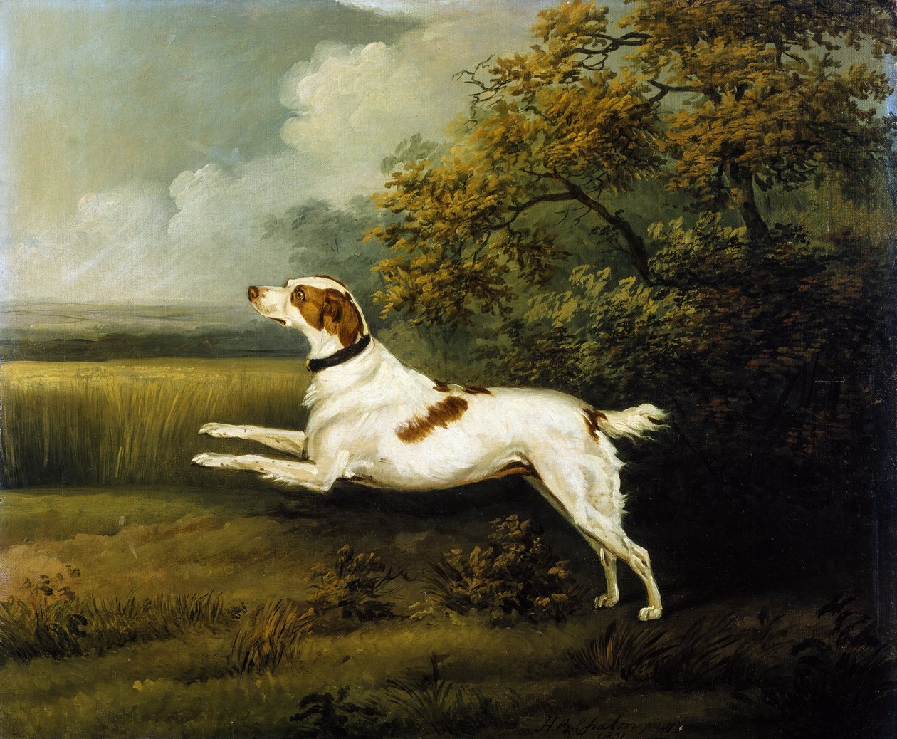 Springer spániel egy tájban alkotó: Henry Bernard Chalon
