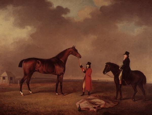 Bay Horse vőlegénnyel a Newmarket Heath-en alkotó: Henry Bernard Chalon