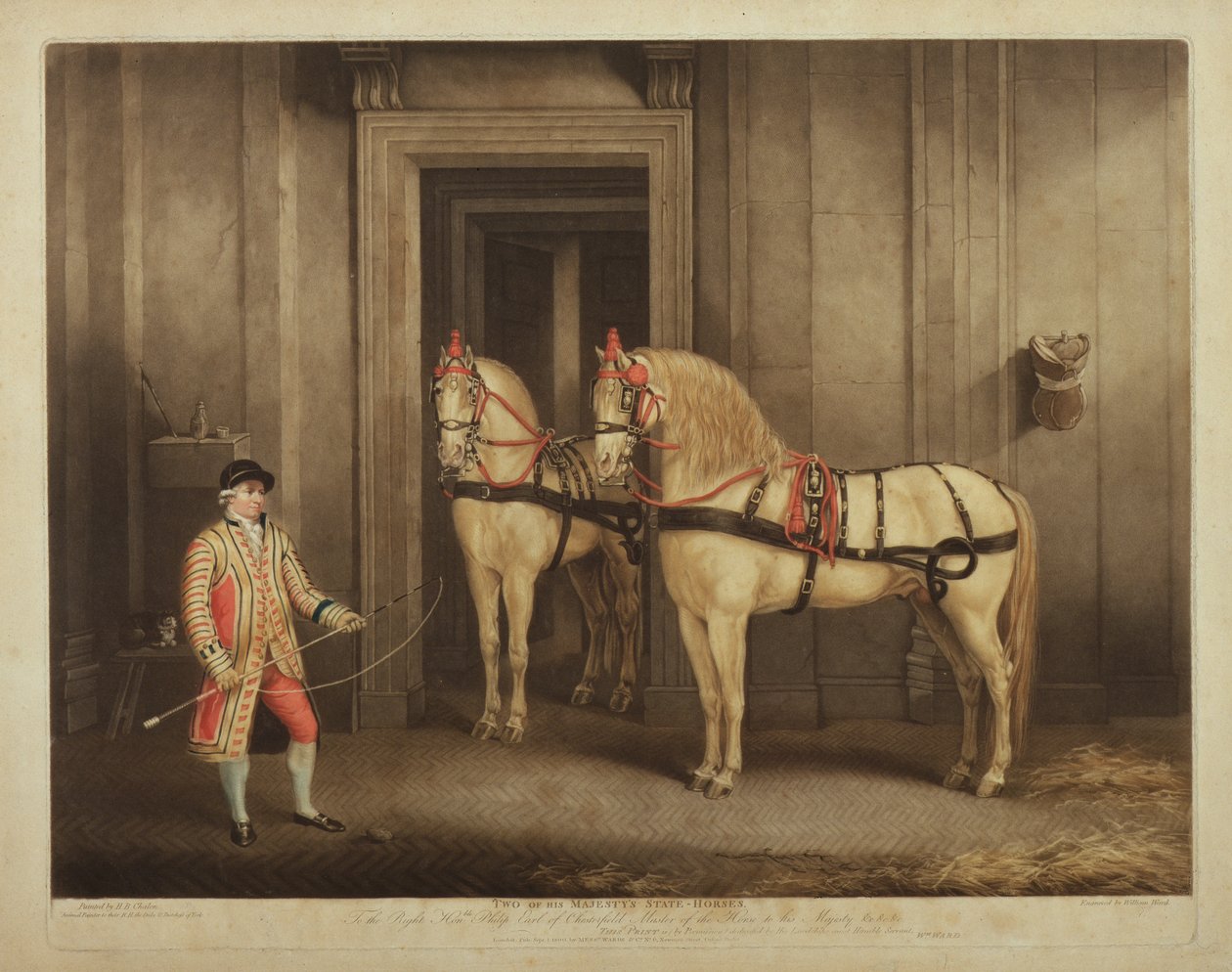 Két Őfelsége State Horses, William Ward metszet, 1800. szeptember 1. (mezzotint) alkotó: Henry Bernard Chalon