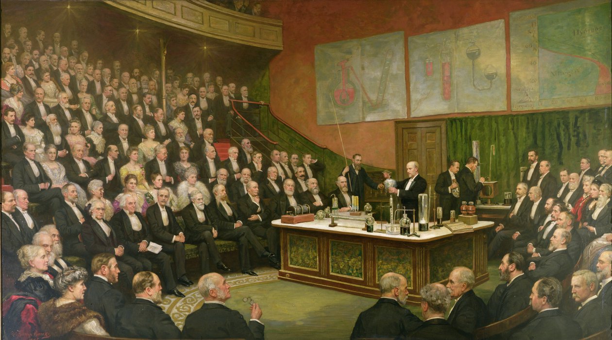 Péntek esti beszéd a királyi intézményben; Sir James Dewar a folyékony hidrogénről, 1904 alkotó: Henry Brooks