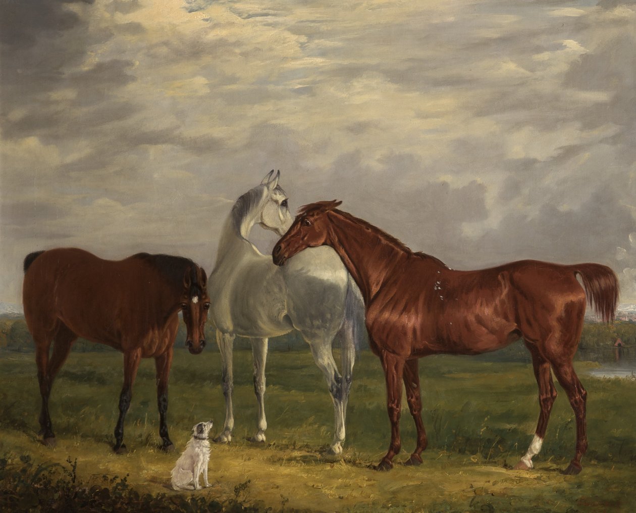 A 2. Lord de Tabley három lova és kutyája, Vic, 1838 alkotó: Henry Calvert